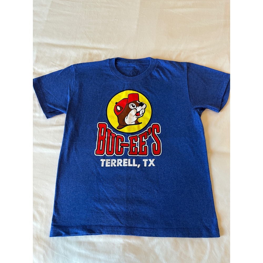 Buc-ee's Terrell TX Blue Graphic T-Shirt Kids Youth Medium YM Beaver Logo Tee‎